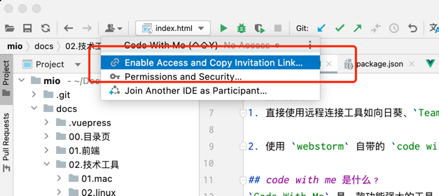 webstorm使用code with me来进行多人远程编程