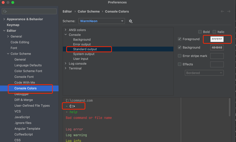 WebStorm 配色方案 Editor - Color Scheme - General 中 Caret 光标颜色的 Foreground 设置