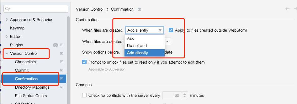webstorm添加新文件自动git add