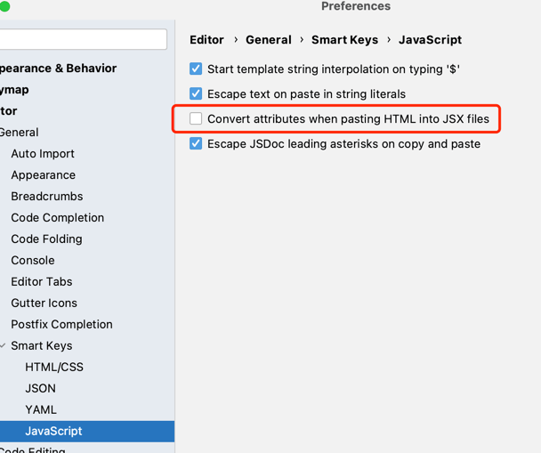 webstorm粘贴代码class被转换为className