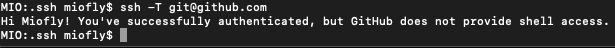 ssh -T git@github.com 执行成功的输出,显示 Hi 用户名 You've successfully authenticated 认证成功提示
