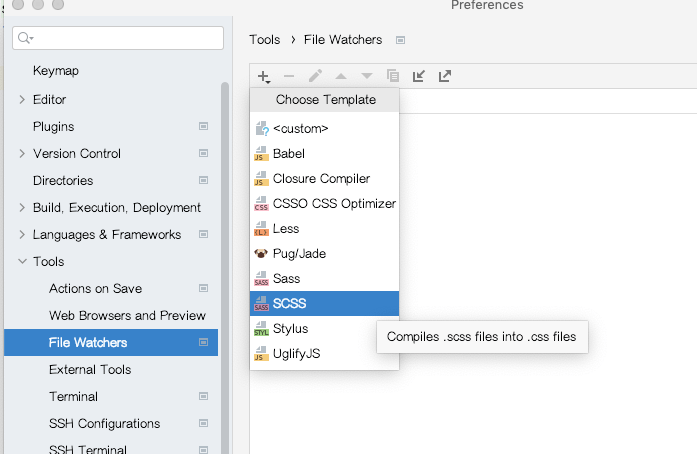 webstorm配置scss转css