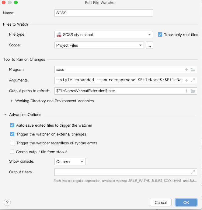 webstorm配置scss转css