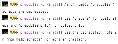 npm install 时终端输出的 prepublish 钩子弃用警告